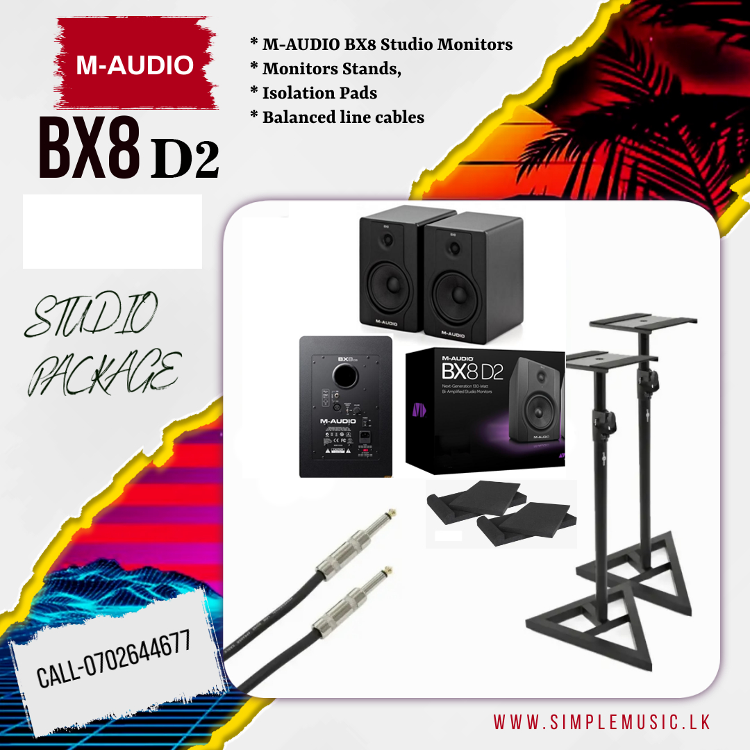 MAudio BX8 D2 Active Studio Monitor Package(With Stands, Isolation Pads, Balanced line cables)